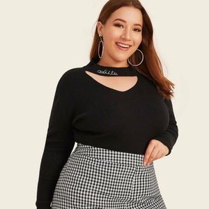 Embroidered choker neck sweater